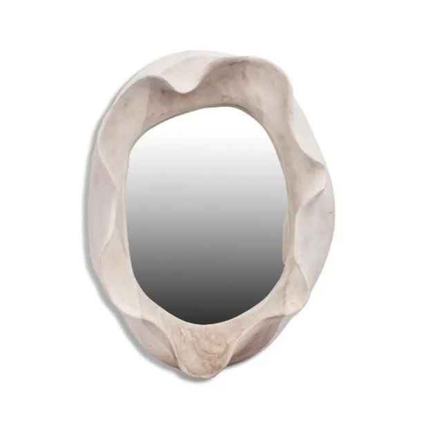 Jawbone Whitewash Wall Mirror with Live Edge - 22-1/2-in Diameter - Mellow Monkey