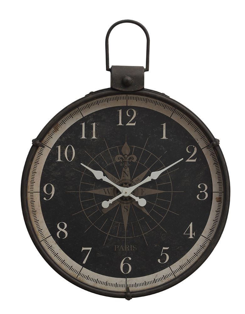 Jumbo Metal Wall Clock with Compass - 41-in - Mellow Monkey