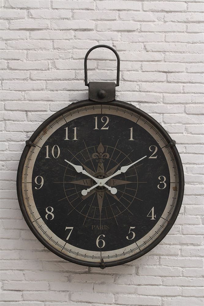 Jumbo Metal Wall Clock with Compass - 41-in - Mellow Monkey