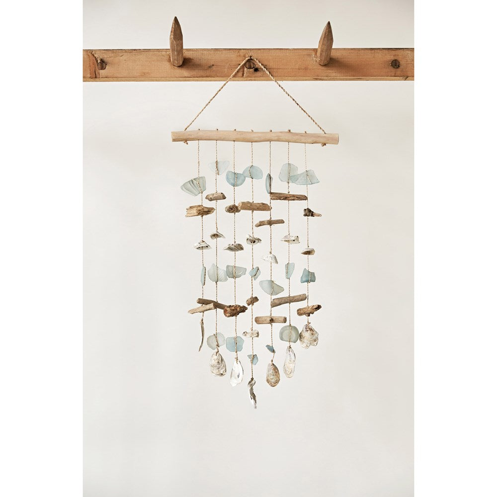 Driftwood, Sea Glass & Shell Hanging Wind Chime - 40-in - Mellow Monkey