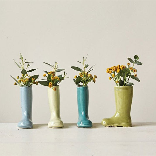 Pastel Colored Ceramic Stoneware Mini Boot Flower Bud Vase - 4-in - Mellow Monkey