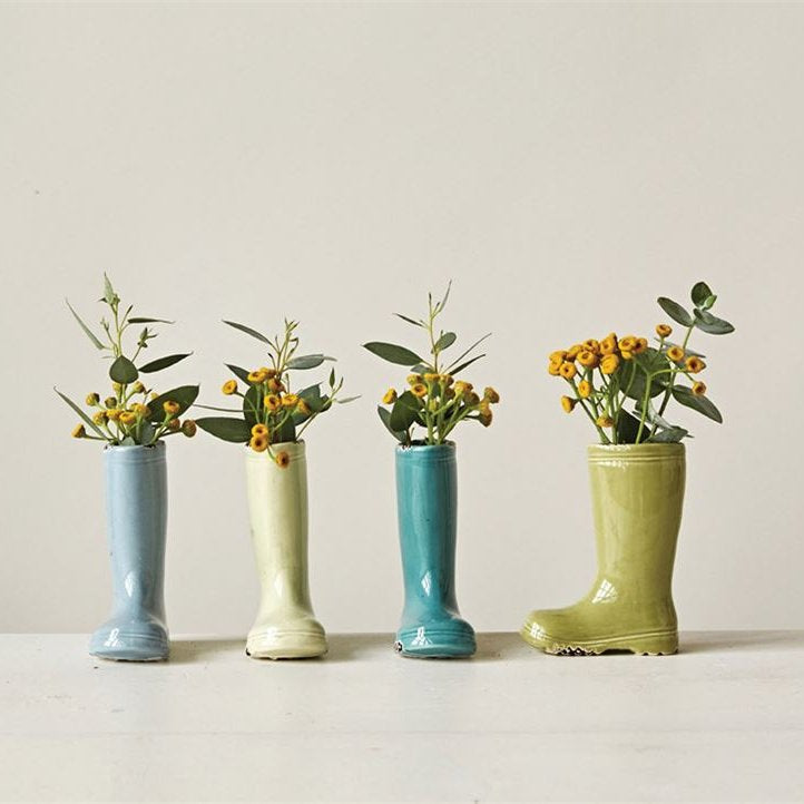 Pastel Colored Ceramic Stoneware Mini Boot Flower Bud Vase - 4-in - Mellow Monkey