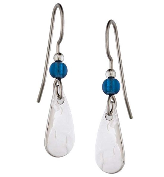 Silver Forest Silver-tone Drop Earrings with Blue Bead - Mellow Monkey