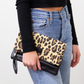 Fold Over Clutch - Leopard & Black with Burgundy Lining - Mellow Monkey