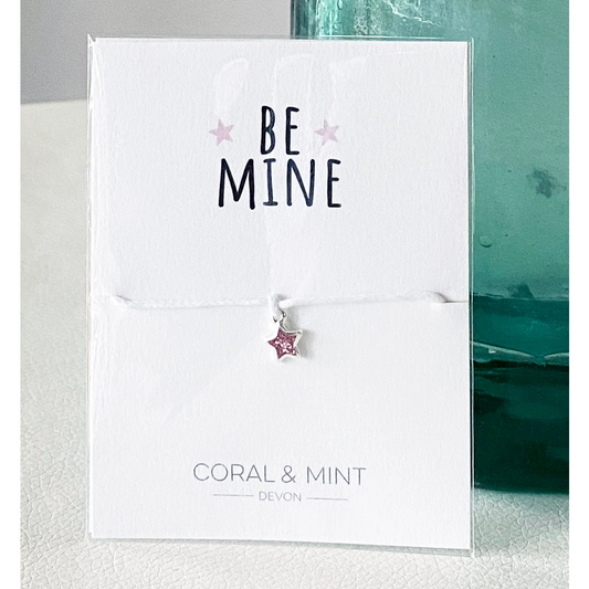 Coral and Mint - Be Mine Charm Bracelet with Pink Glitter Star - Mellow Monkey