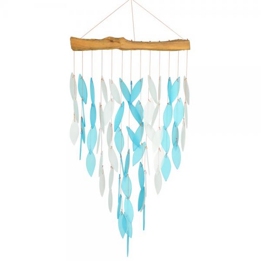 Deluxe Blue Waterfall Glass And Driftwood Chimes - Mellow Monkey