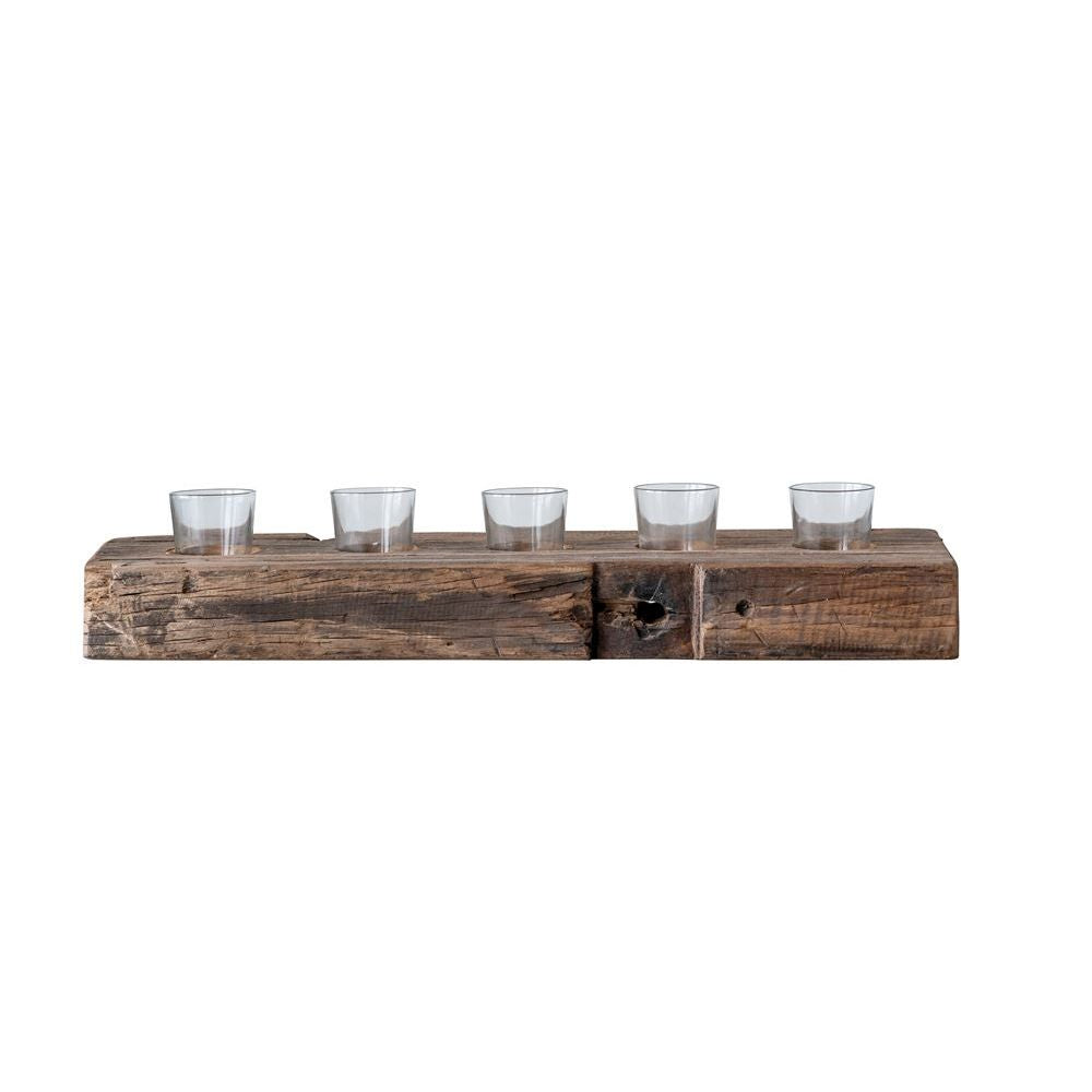 Recycled Wood Beam with 5 Glass Votive Candle Holders - 23-in - Mellow Monkey
