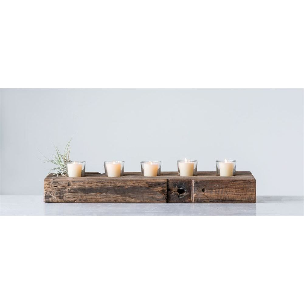 Recycled Wood Beam with 5 Glass Votive Candle Holders - 23-in - Mellow Monkey