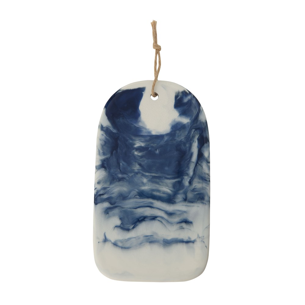 Ceramic Cheese/Cutting Board with Blue and White Marble Glaze - 13-1/2-in. x 7-3/4-in. - Mellow Monkey
