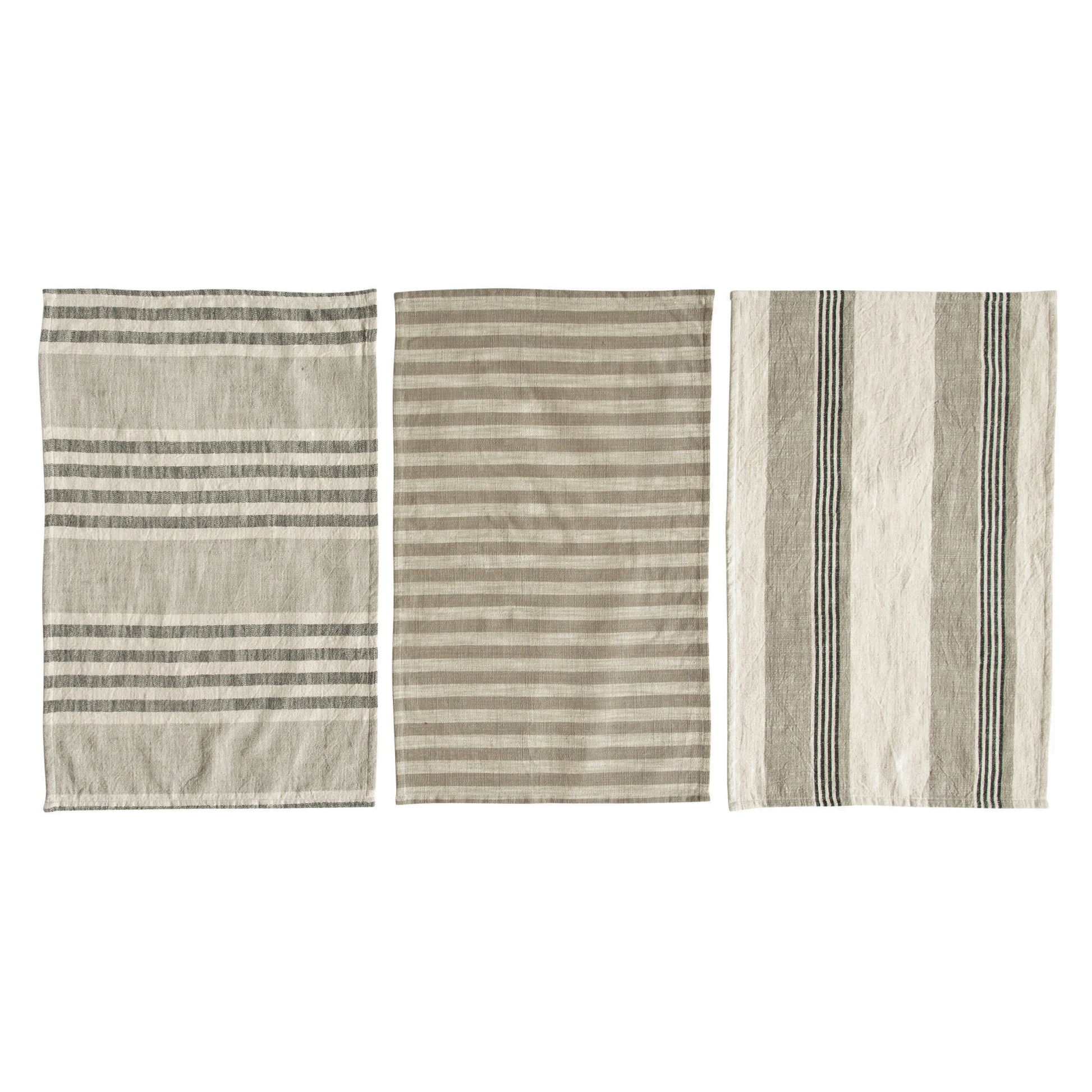 Woven Cotton Striped Tea Towels - Gray and Beige - Set of 3 - Mellow Monkey