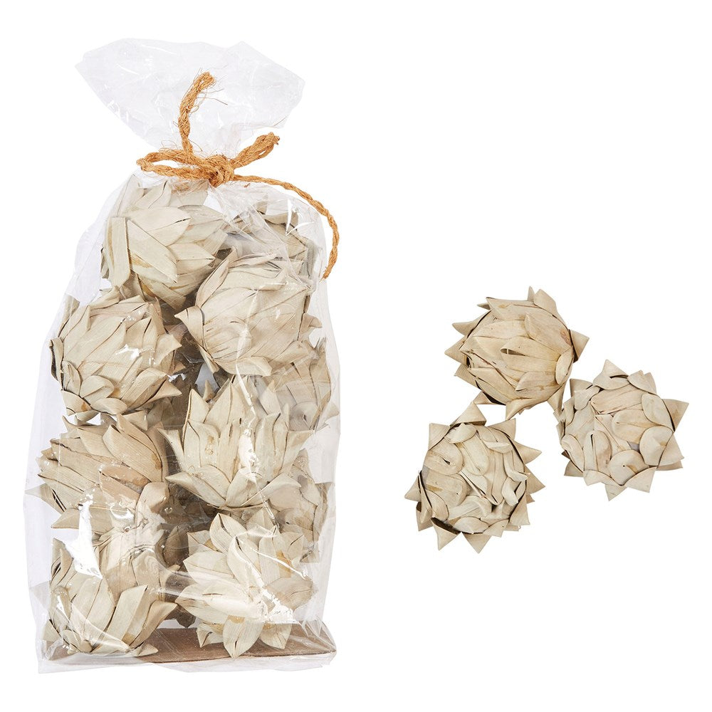 Handmade Dried Natural Palm Leaf Artichoke - Off-White - 3-in - Mellow Monkey
