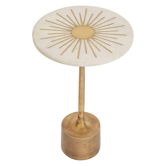 Mid Century White Marble and Metal Sunburst Cocktail Table With Antique Brass Finish - Mellow Monkey