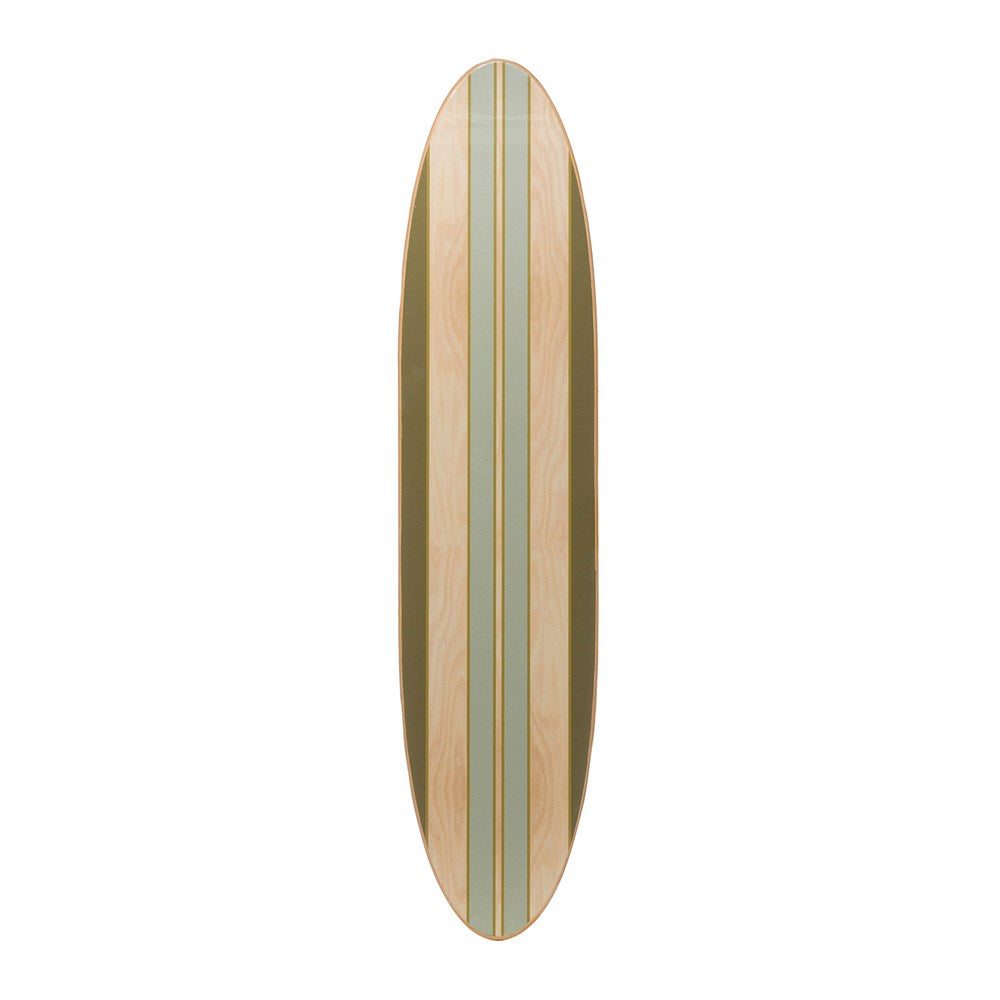 Wood Surfboard Wall Decor Aqua & Green Stripes - Gloss Finish - Mellow Monkey