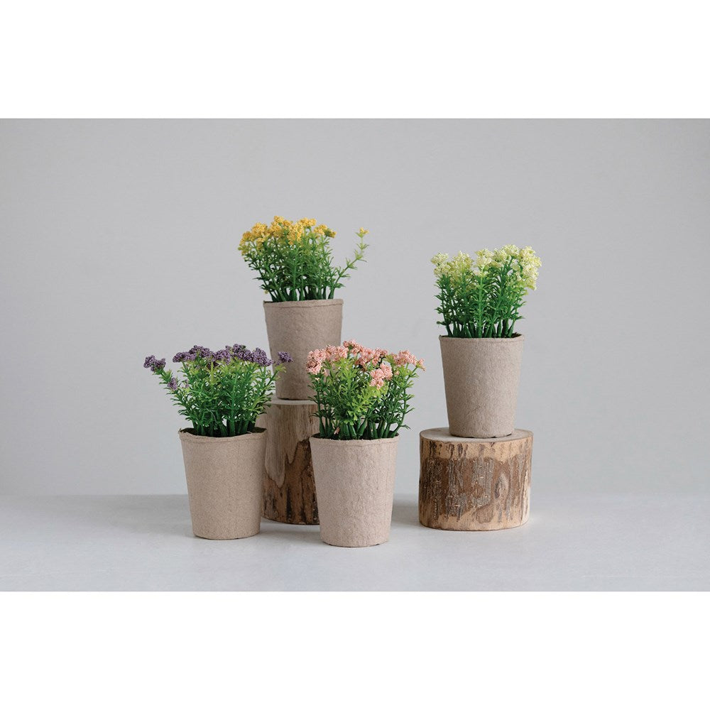 Faux Blooming Plant in Paper Pot - 6-1/2-in - Mellow Monkey