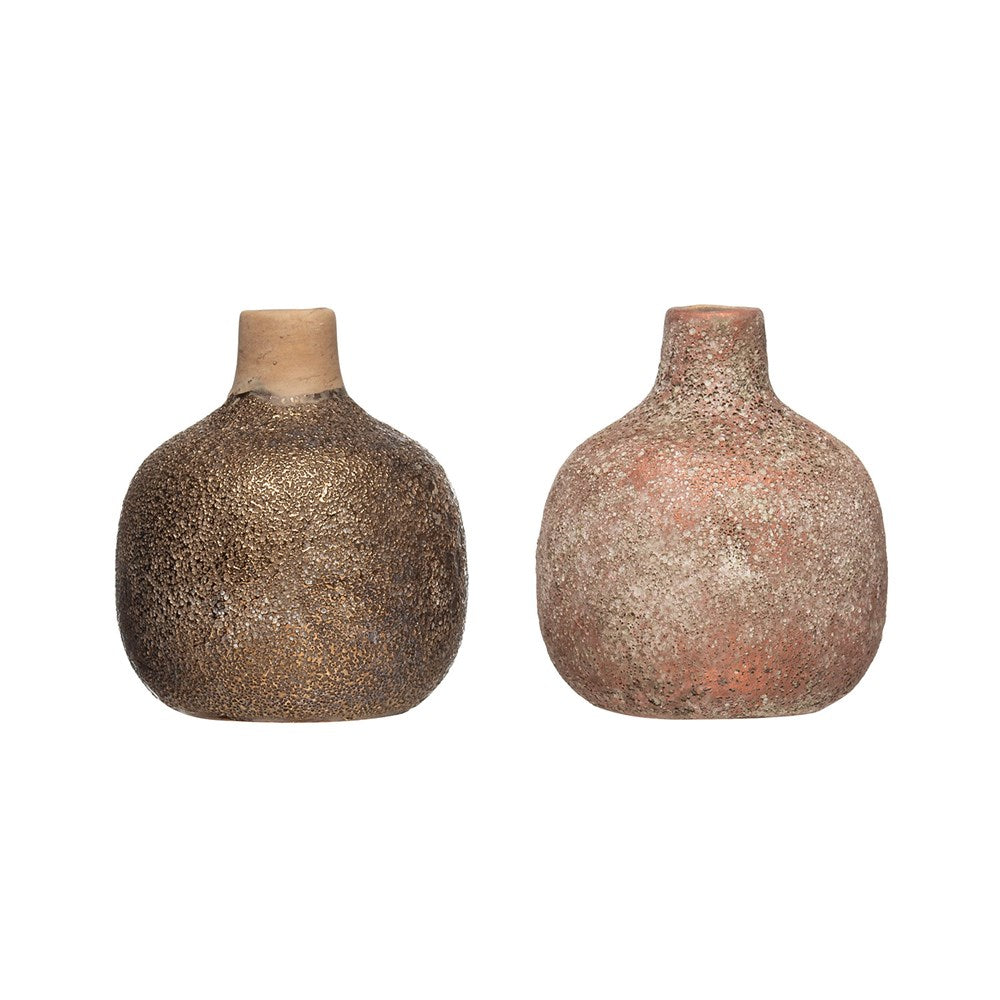 Terra-cotta Bud Vase with Distressed Finish- 3-3/4-in - Mellow Monkey