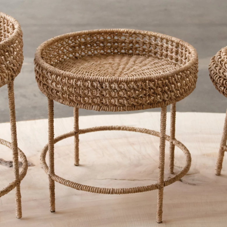 20"H Woven Water Hyacinth and Rattan Table - Mellow Monkey