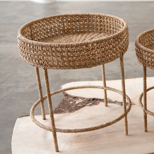 24"H Woven Water Hyacinth and Rattan Table - Mellow Monkey