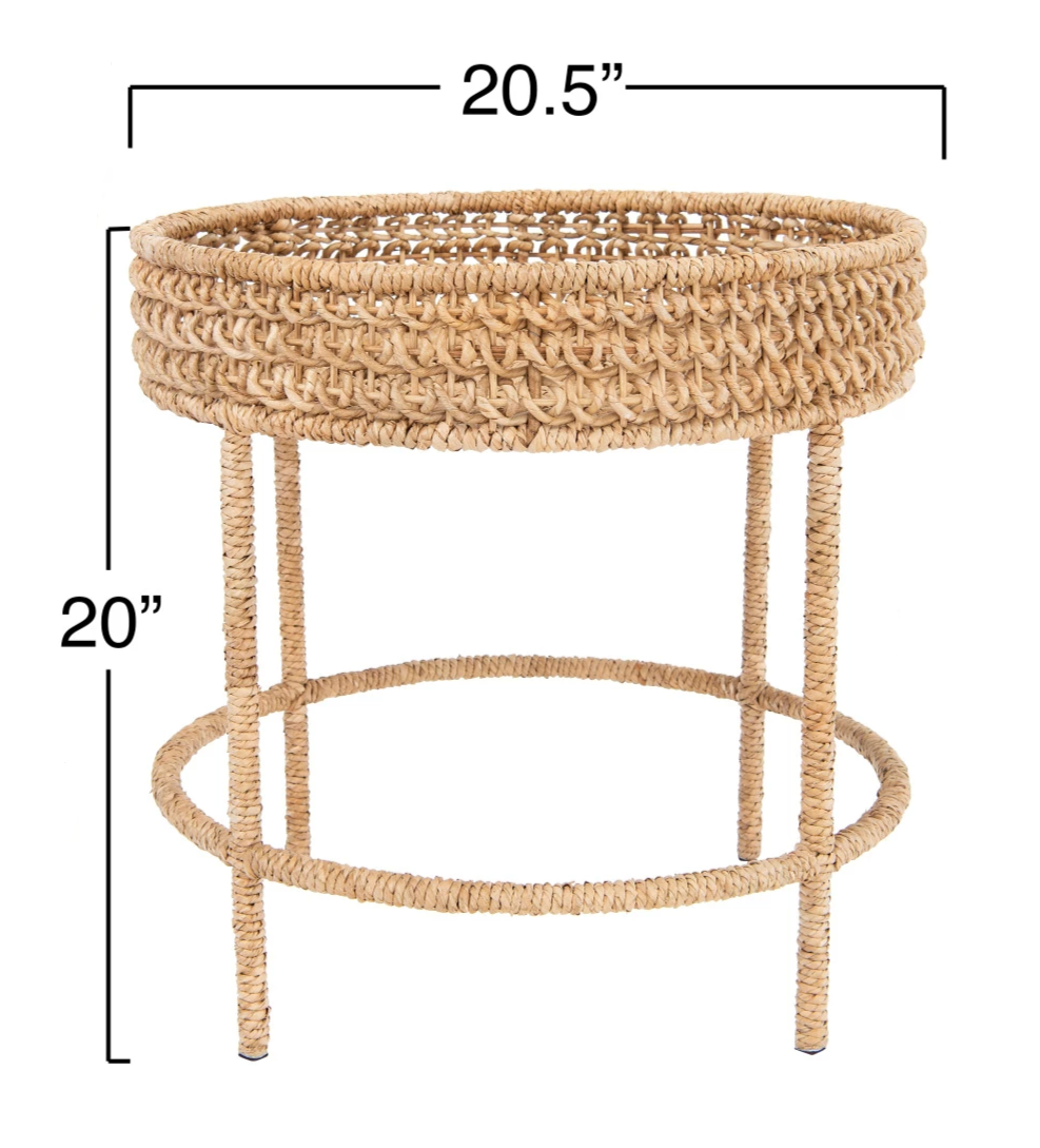20"H Woven Water Hyacinth and Rattan Table - Mellow Monkey