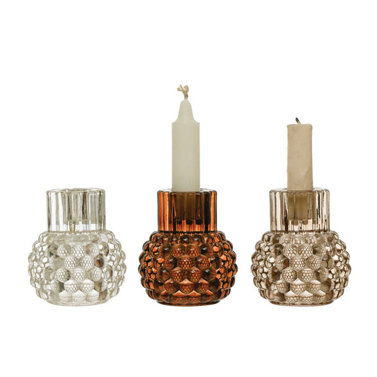 Hobnail Combination Tealight and Taper Holder - 3-1/2-in - Mellow Monkey