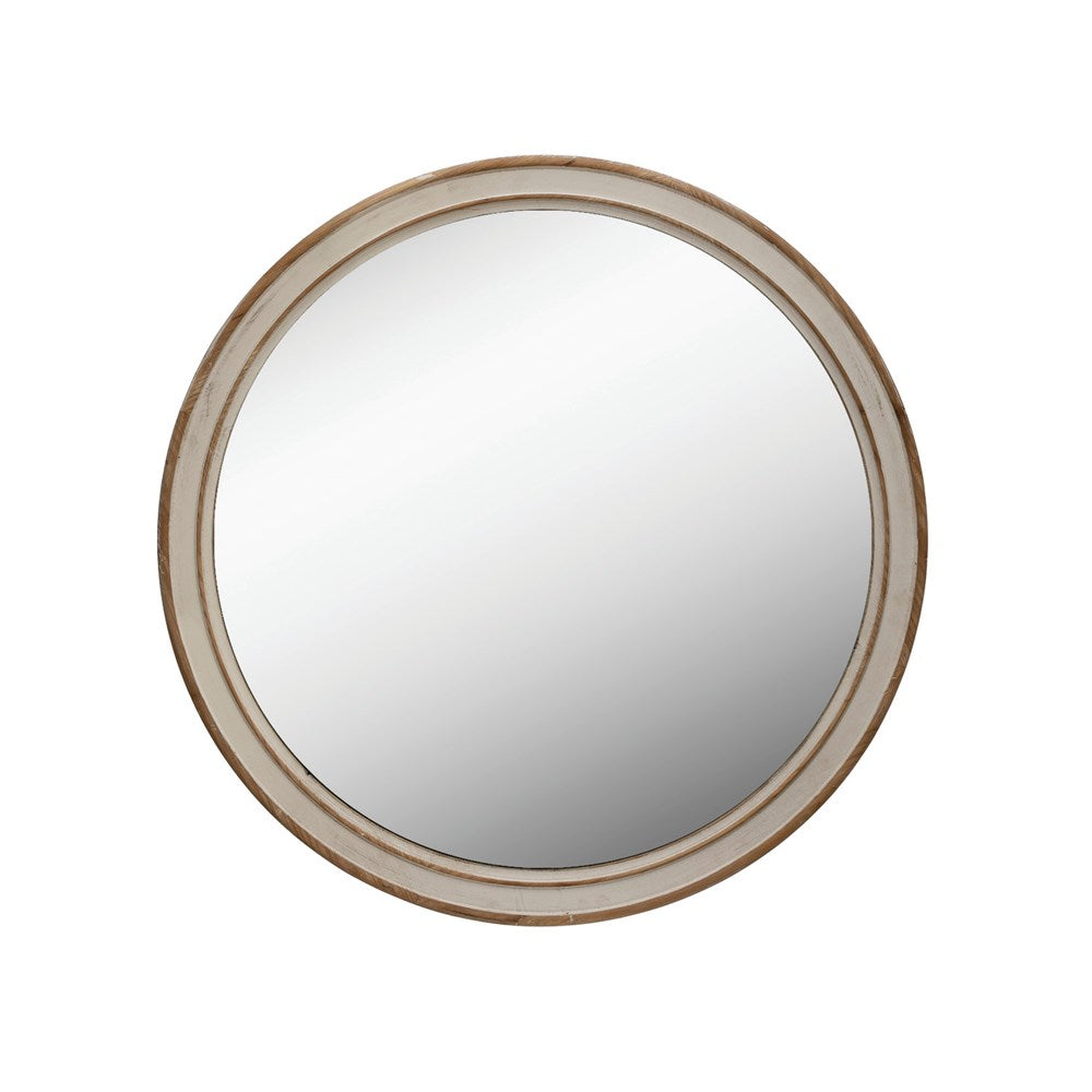 Round Wood Framed Wall Mirror - Natural - 31-in - Mellow Monkey