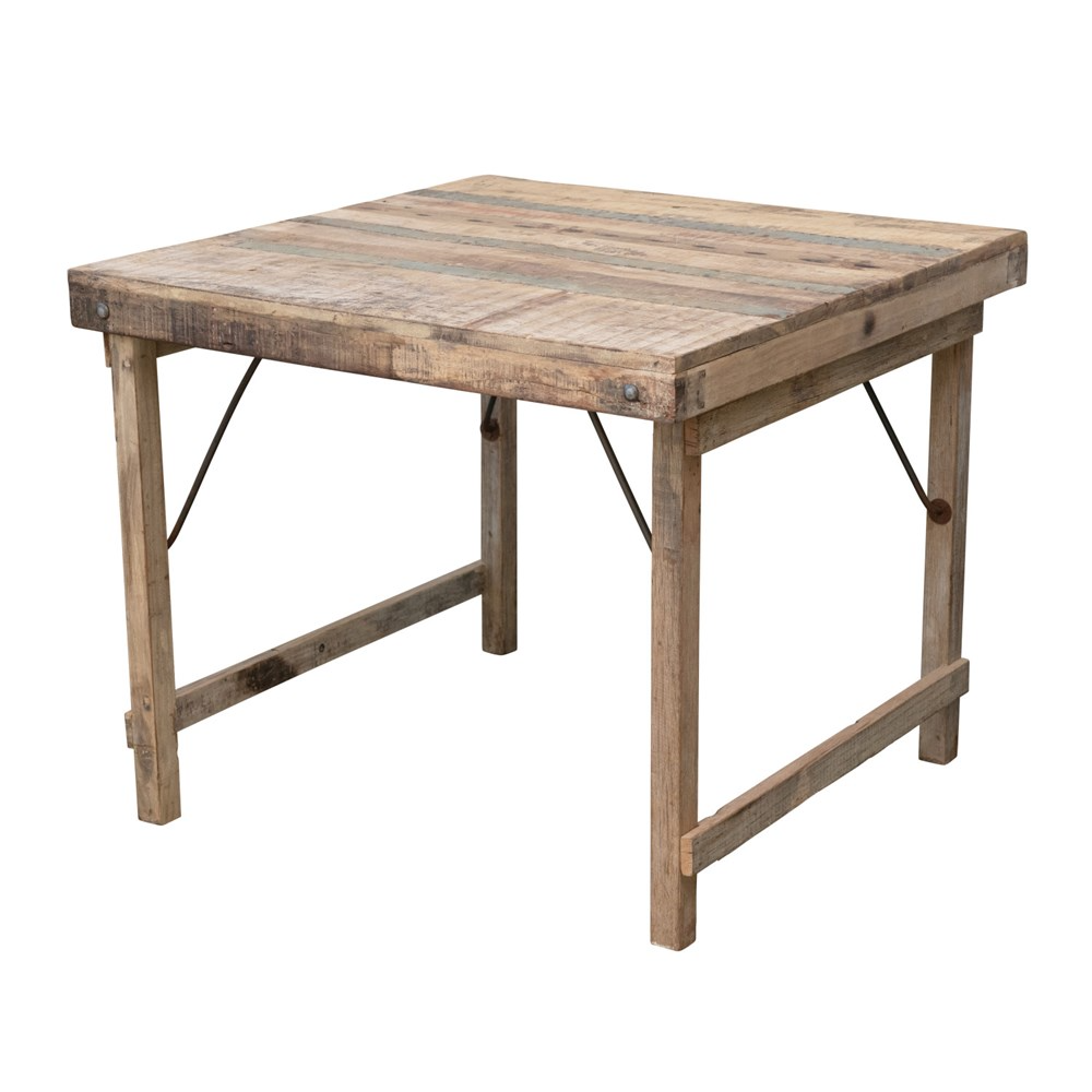 Square Reclaimed Wood Folding Table with Tin Patches - 36-in. - Mellow Monkey
