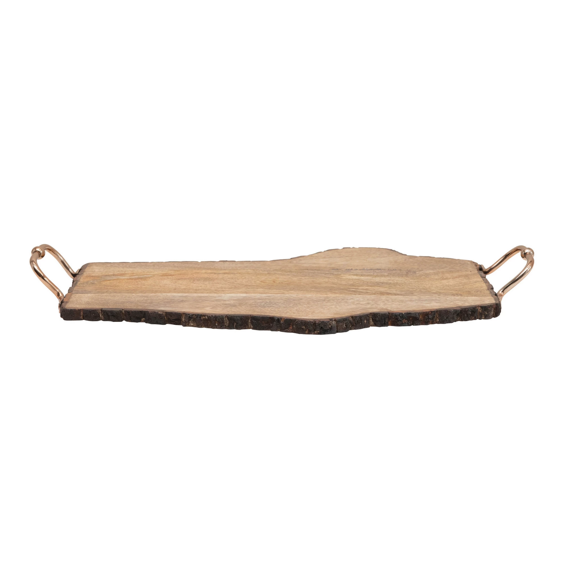 Live Edge Wood Slab Serving Tray with Copper Finish Handles - 24-in - Mellow Monkey