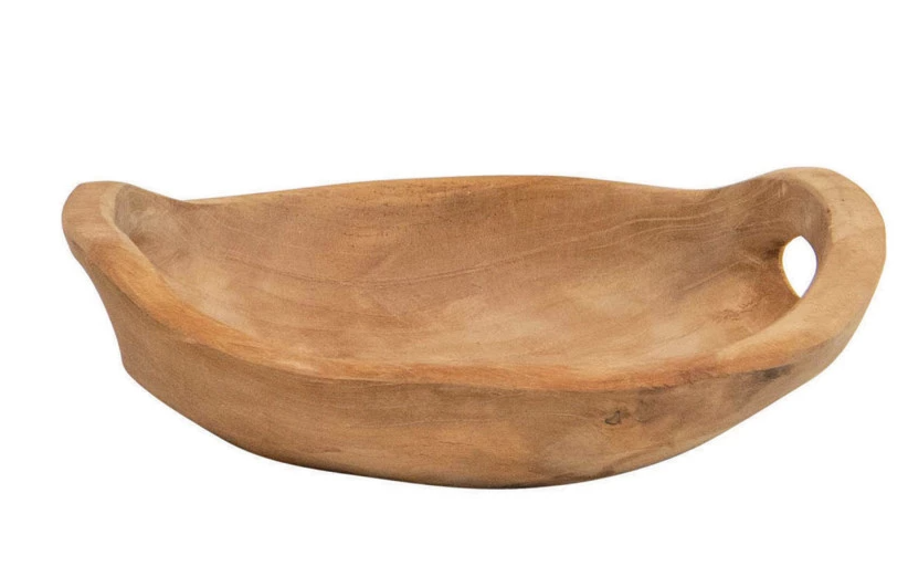 Decorative Hand-Carved Teak Wood Bowl with Handles - 3 Sizes - Mellow Monkey
