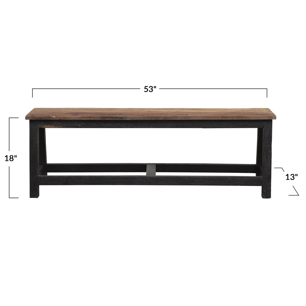 Reclaimed Wood Bench in Natural and Black Finish 53-in L - Mellow Monkey