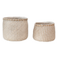Hand-Woven Seagrass & Paper Baskets w/ Pattern - Natural & White - 2 Sizes - Mellow Monkey