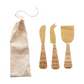 Gold Finish Cheese Knives w/ Rattan Wrapped Handles in Drawstring Bag - Set of 3 - Mellow Monkey