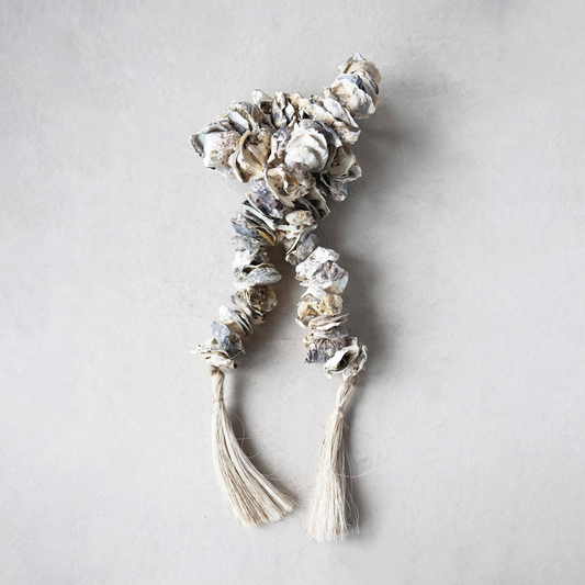 Oyster Shell Garland with Raffia Tassels - 49-in. - Mellow Monkey