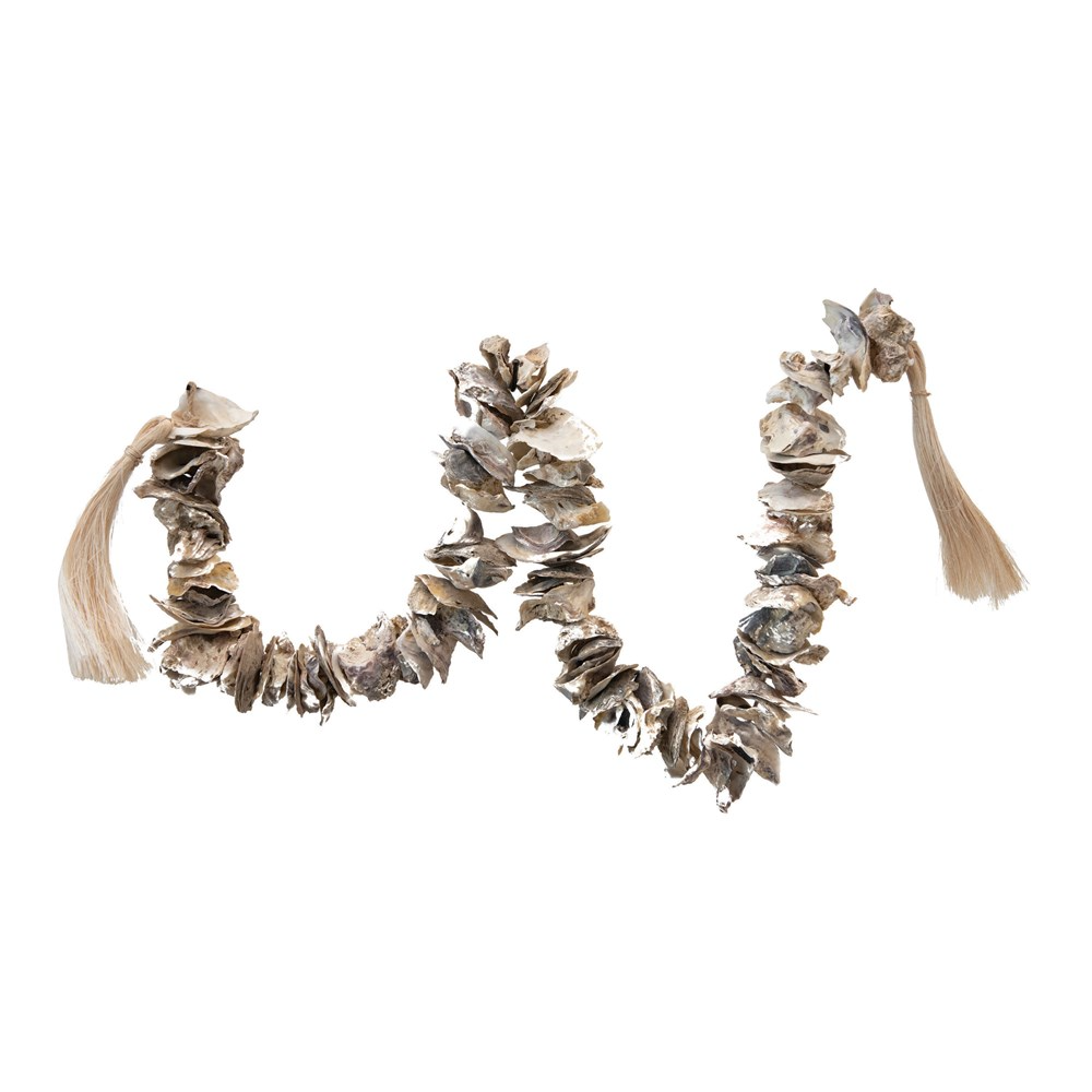 Oyster Shell Garland with Raffia Tassels - 49-in. - Mellow Monkey