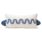 Blue and White Lumbar Pillow with Embroidered Squiggles & Tassels - 24-in x 12-in - Mellow Monkey
