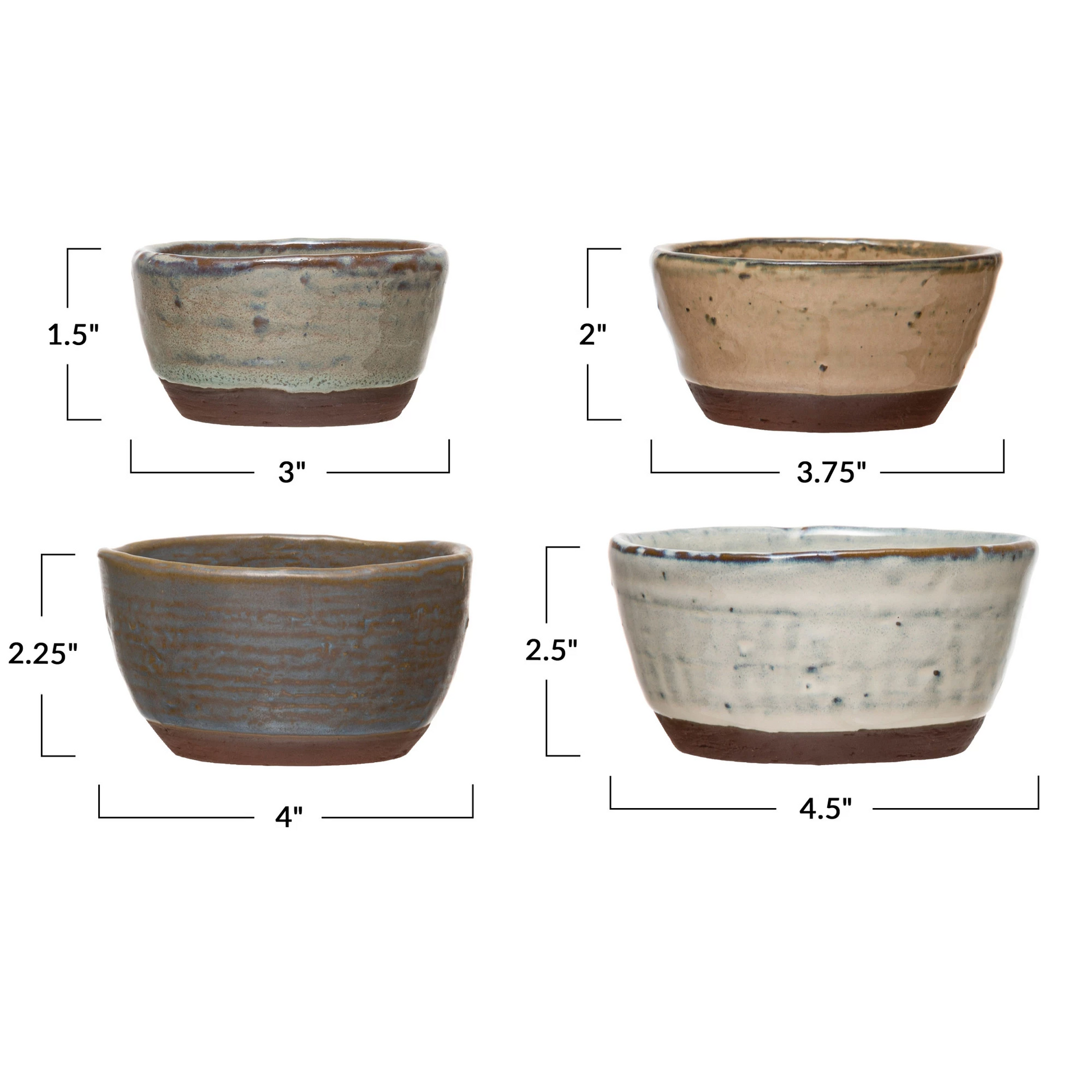 Round Stoneware Bowls with Reactive Glaze - Set of 4 - Mellow Monkey