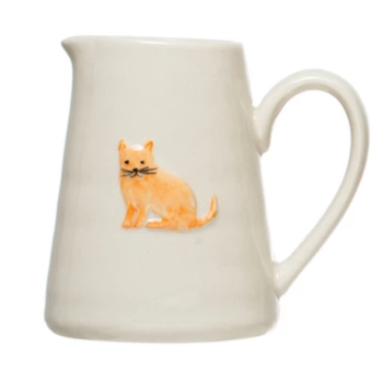 Hand-Painted Stoneware Creamer - Cats and Dogs - 3-in - Mellow Monkey