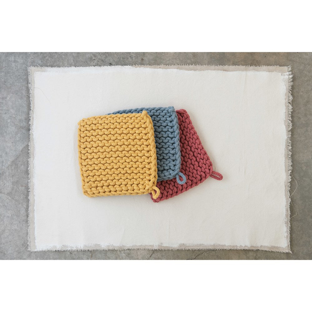 Crocheted Pot Holder - Thick Cotton - 8-in Square - Mellow Monkey