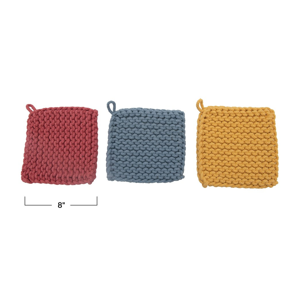 Crocheted Pot Holder - Thick Cotton - 8-in Square - Mellow Monkey