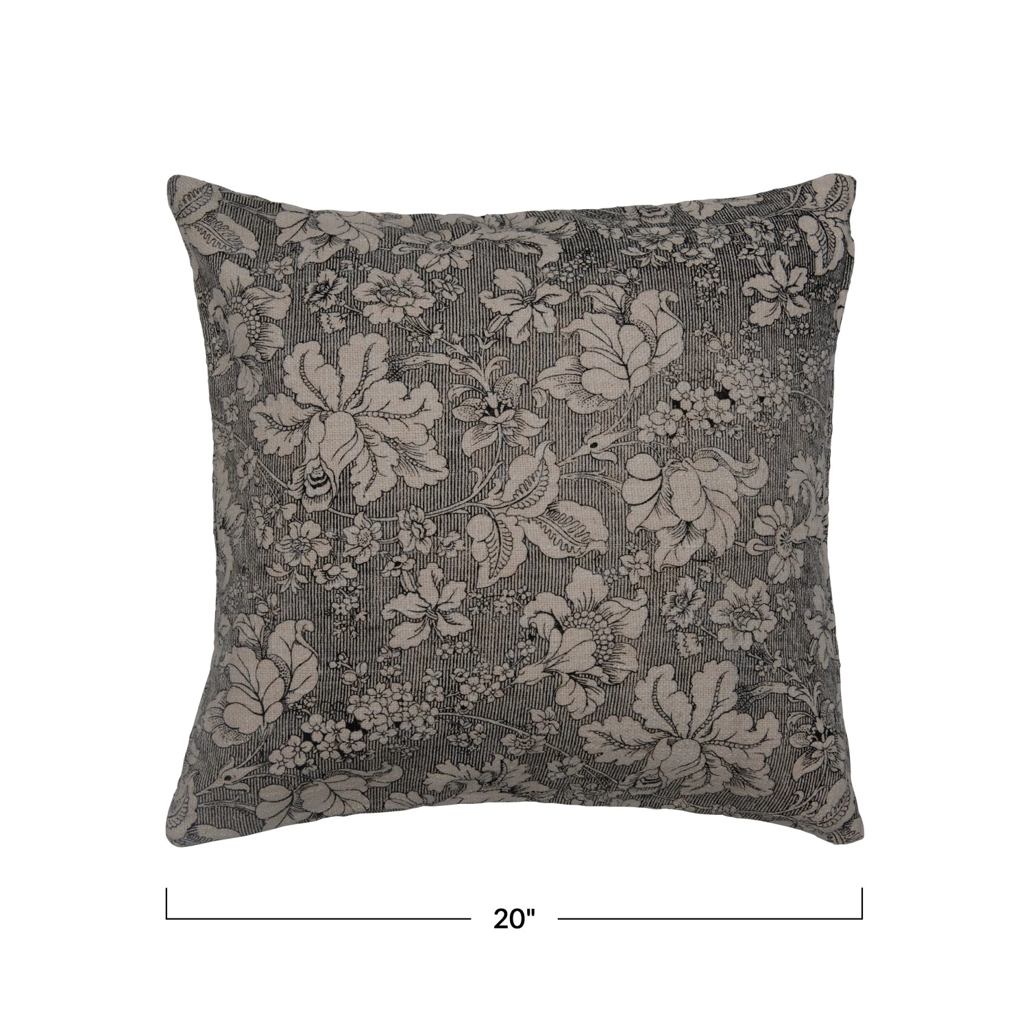 Black and Cream Floral Pattern Square Cotton Slub Pillow - 20-in - Mellow Monkey