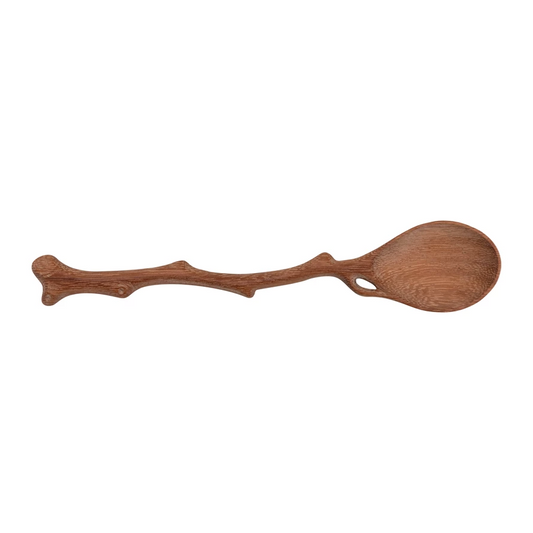 Hand-Carved Wooded Spoon with Twig Shaped Handle - 7-1/2-in - Mellow Monkey