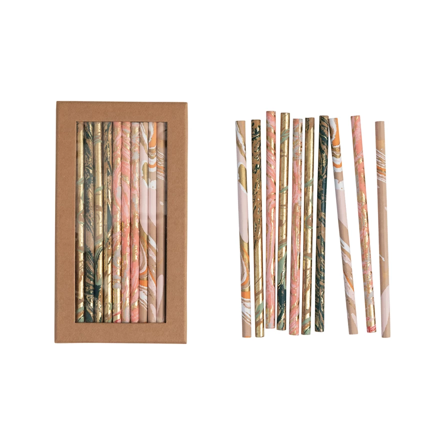 Handmade Paper Wrapped Wood Pencils - Set of 10 - 7-in - Mellow Monkey