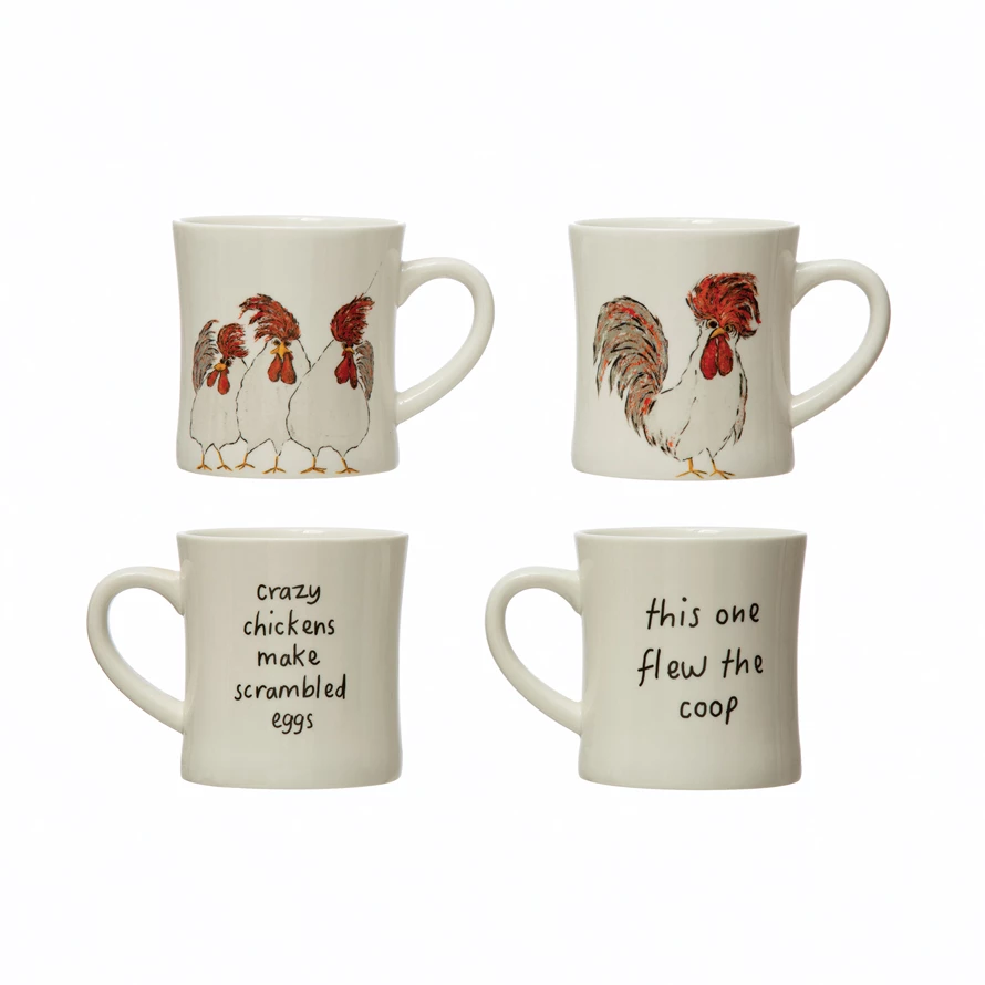 Chicken Stoneware Mug With Saying - 2 Styles - 4-in - Mellow Monkey