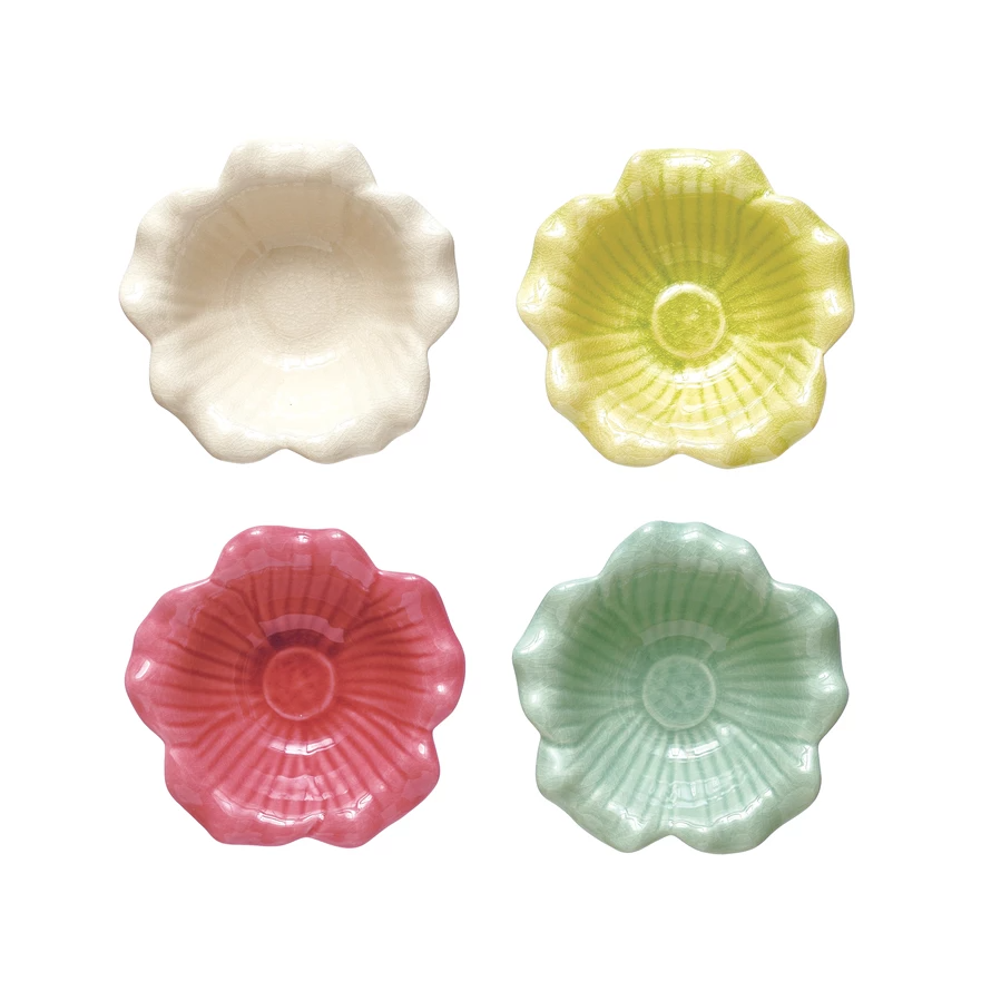 Individual Debossed Stoneware Flower Bowl - 4 Colors - Mellow Monkey