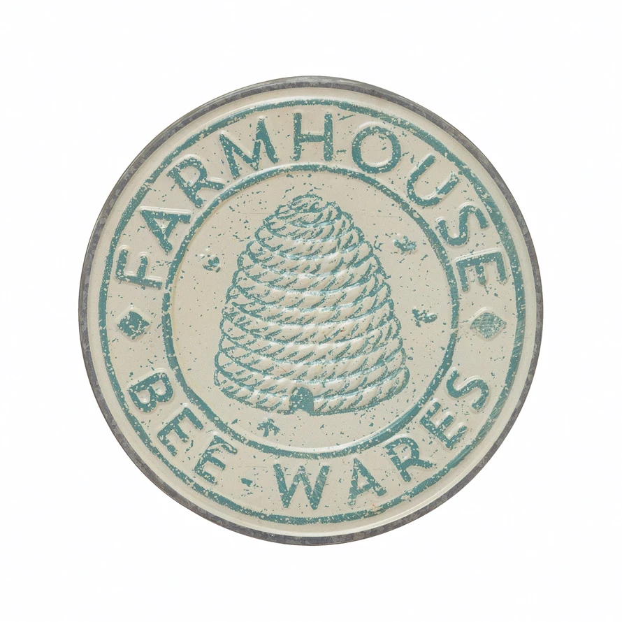 "Farmhouse Bee-Wares" Embossed Metal Plate - 12-in - Mellow Monkey