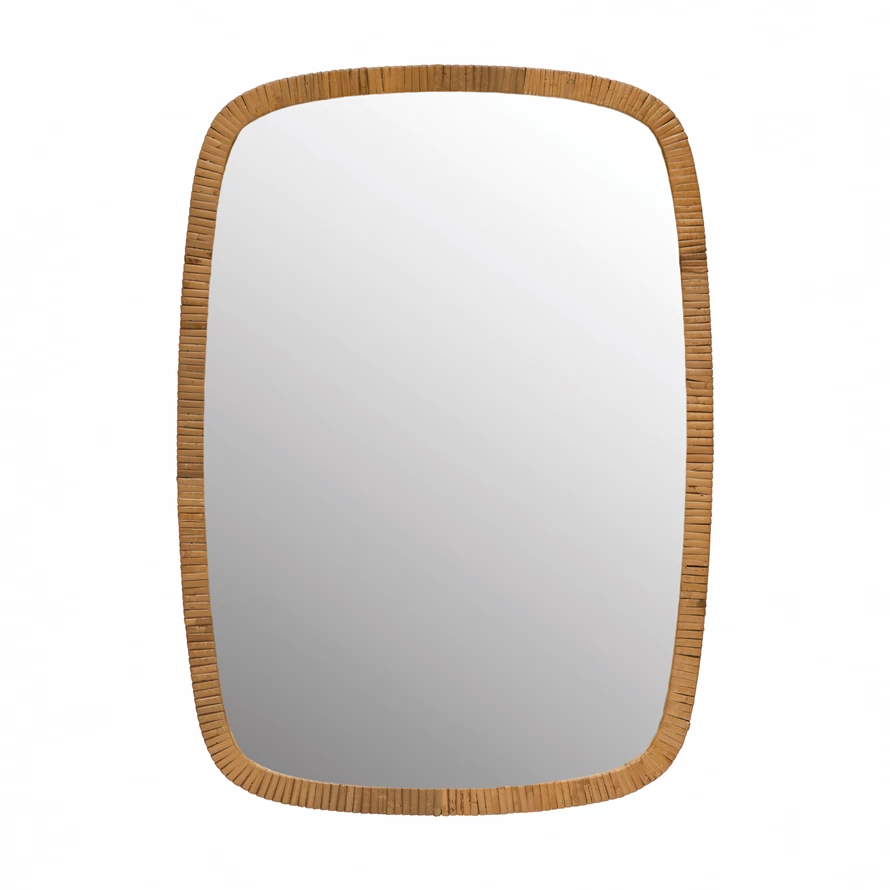 Rattan Wrapped Wood Framed Wall Mirror - 23-1/2-in - Mellow Monkey