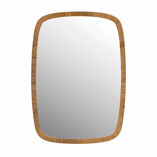 Rattan Wrapped Wood Framed Wall Mirror - 23-1/2-in - Mellow Monkey