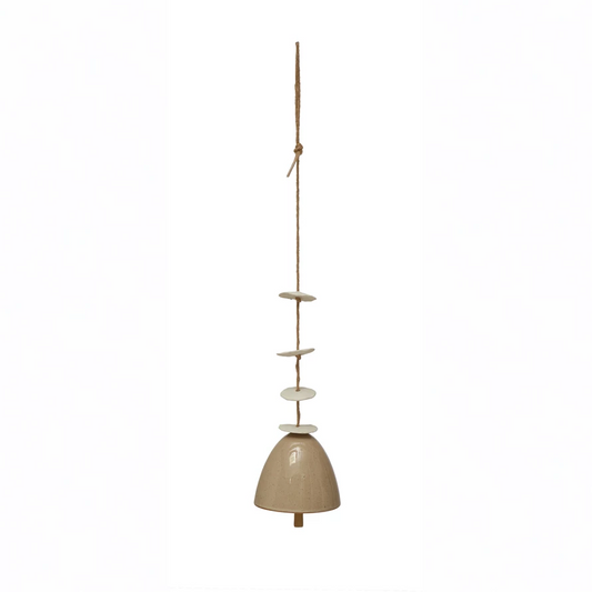 Hanging Stoneware Bell - Beige and White - 25-1/2-in - Mellow Monkey