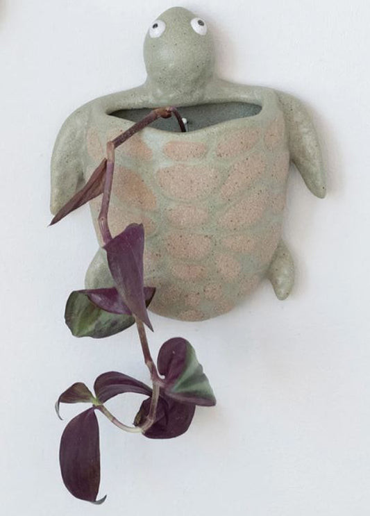 Stoneware Turtle Wall Planter Vase - 6-3/4-in - Mellow Monkey