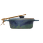 Stoneware Brie Baker with Bamboo Spreader - Blue - 7-in - Mellow Monkey
