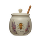Stoneware Honey Jar with Bee Design and Wood Honey Dipper - 4.6-in - Mellow Monkey
