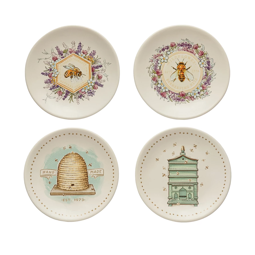 Individual Bee Themed Stoneware Plates - 4 styles - Mellow Monkey